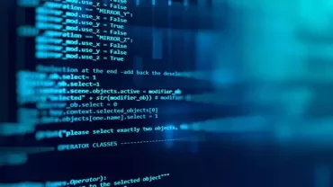 Close-up of blue computer code on a screen, displaying lines of text and commands.